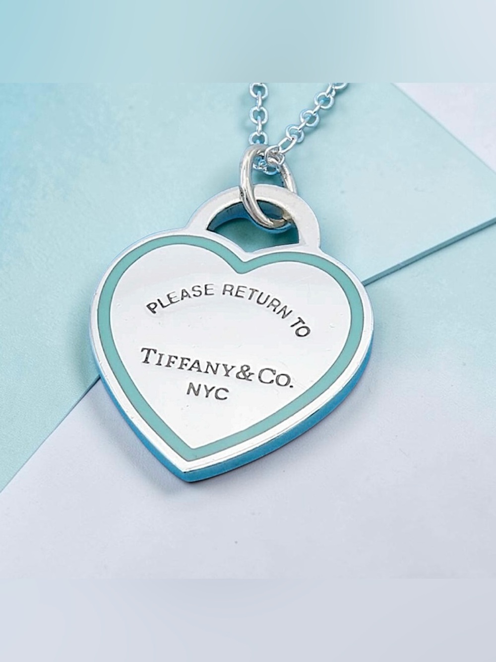 Tiffany & Co. 925 Silver Return to Tiffany Teal Outline Heart Tag Necklace Auth